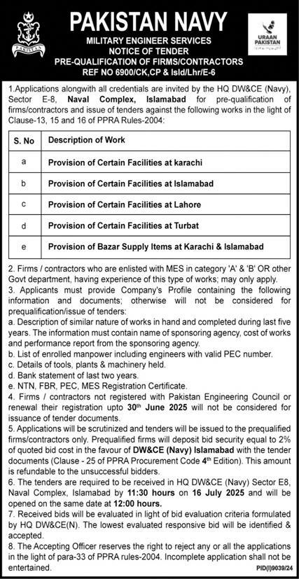 Pakistan Navy Karachi Tender Notice-1